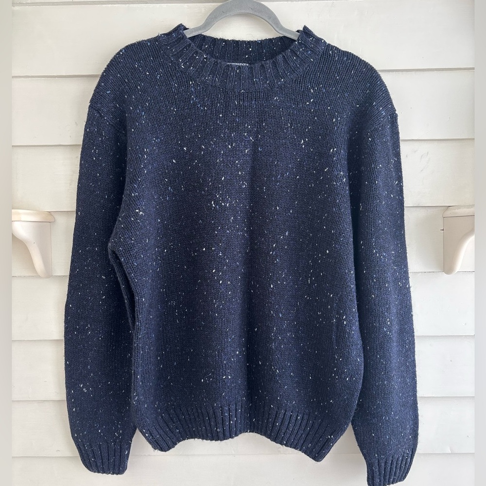 Knightsbridge Navy Blue Speckled Wool Blend Knit Sweater Men’s Large